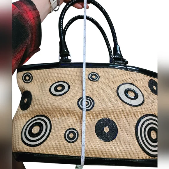 COLE HAAN Straw Handbag Patent Leather Trim